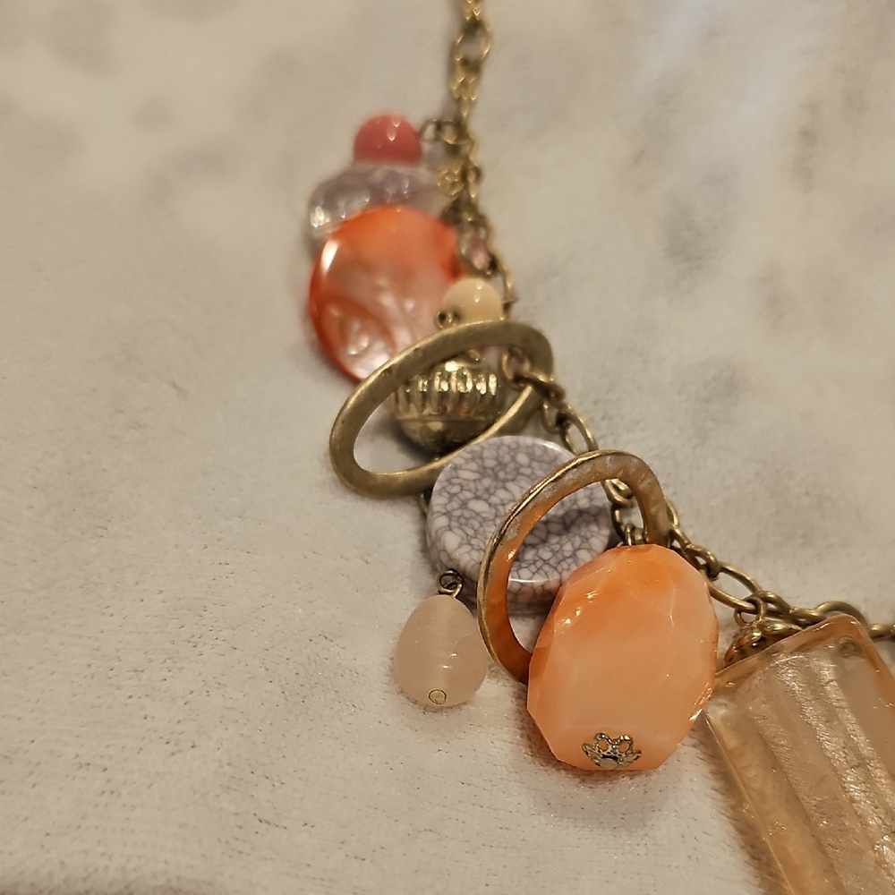 Premier Designs Gold Necklace with Orange Tone Charms - Picture 5 of 8
